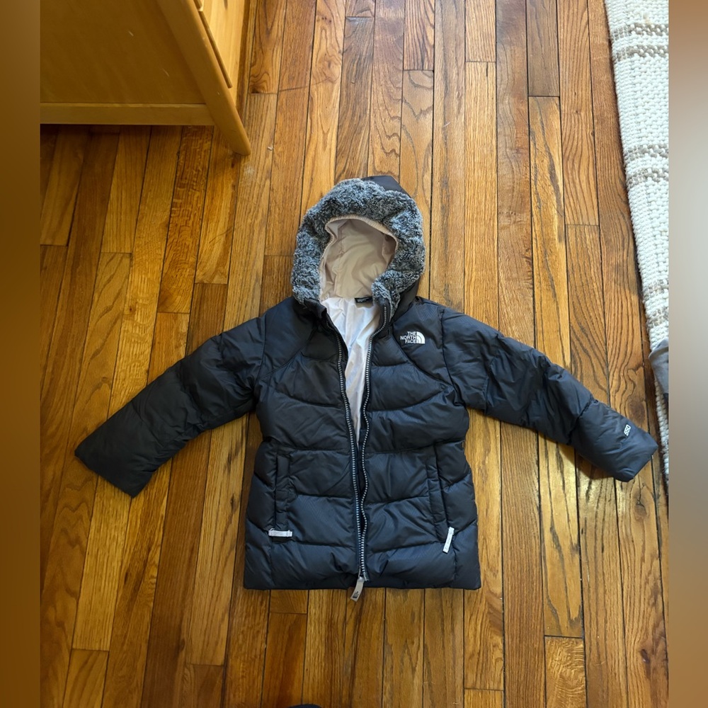 The North Face Charcoal Puffer Jacket with Faux Fur Hood